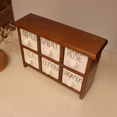 جای ادویه 6 پارچه مدل چوبی و سرامیکی کد Text06