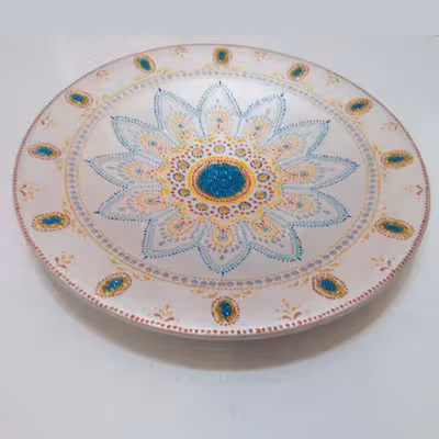 بشقاب دیوارکوب سفالی طرح نگین دو کد A