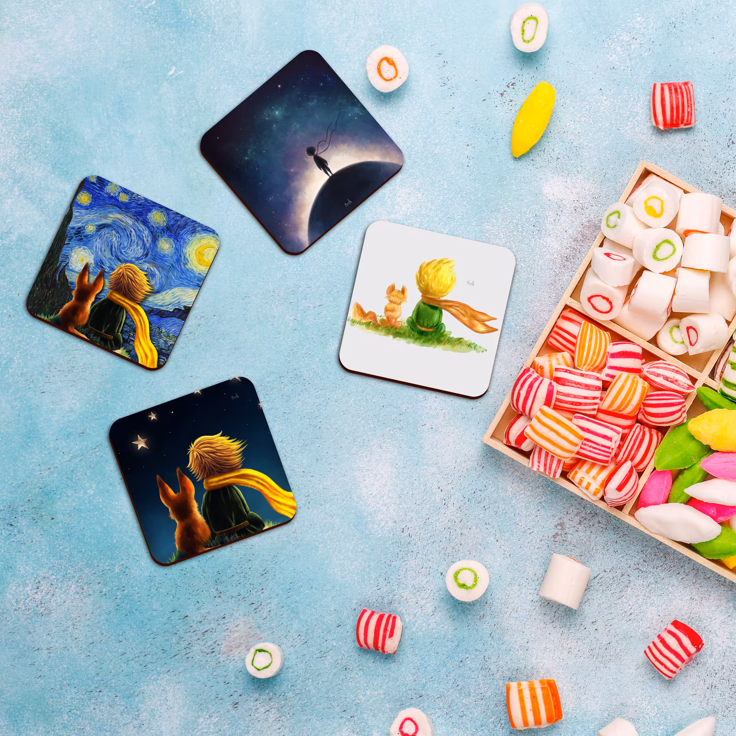 زیر لیوانی لوکسینو مدل شازده کوچولو مجموعه 4 عددی