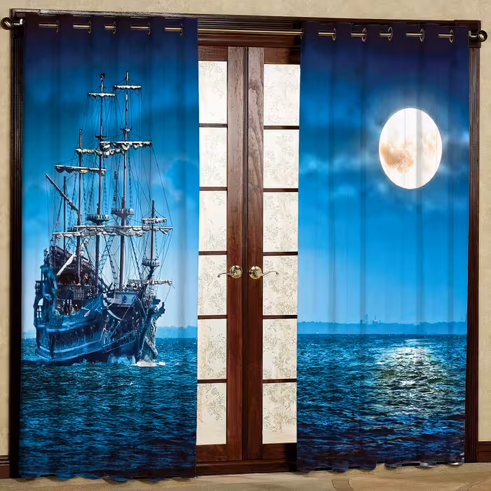  پرده مدل کشتی مخمل پانچی کد 235 سایز 140x280 سانتی متر