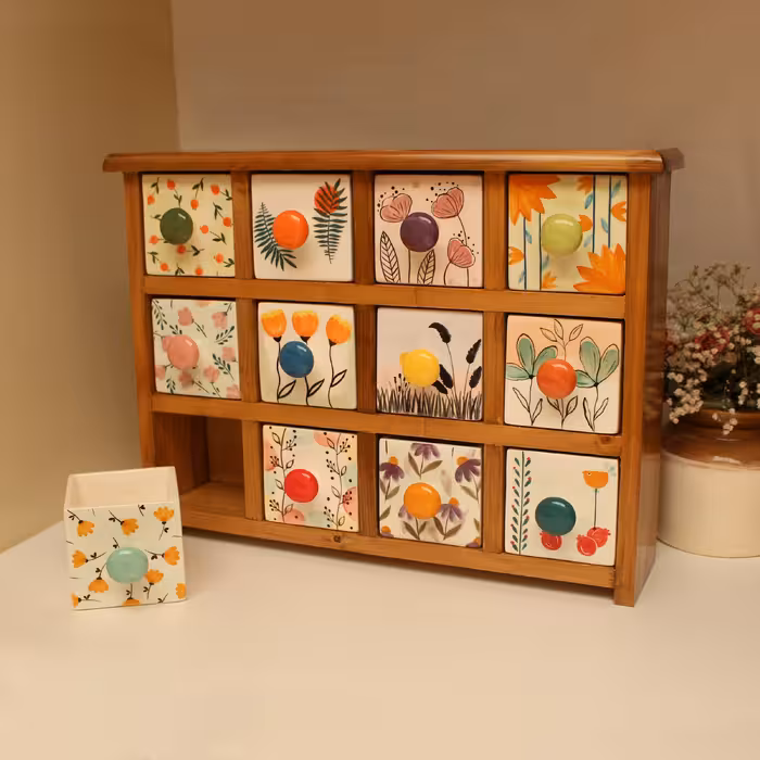 جای ادویه 12 پارچه مدل چوبی و سرامیکی