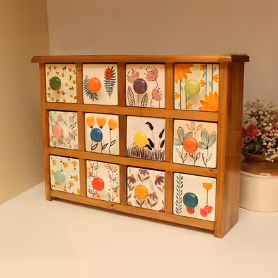 جای ادویه 12 پارچه مدل چوبی و سرامیکی