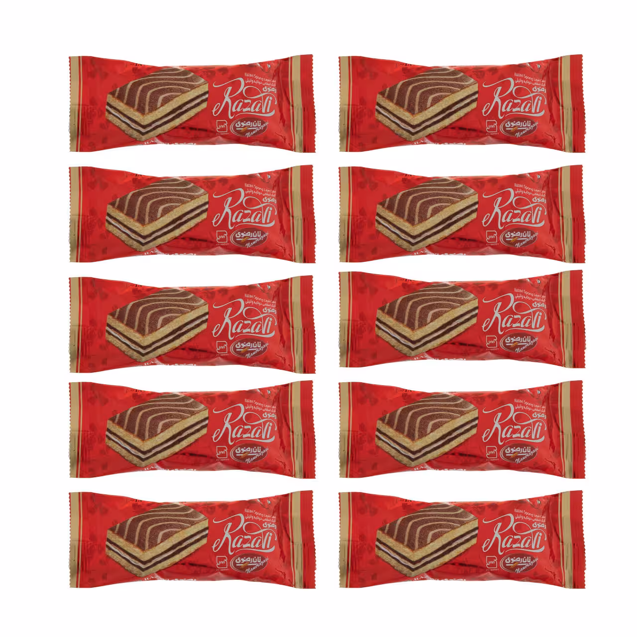 کیک اسفنجی دولایه نان رضوی 20 گرمی بسته 72 عددی