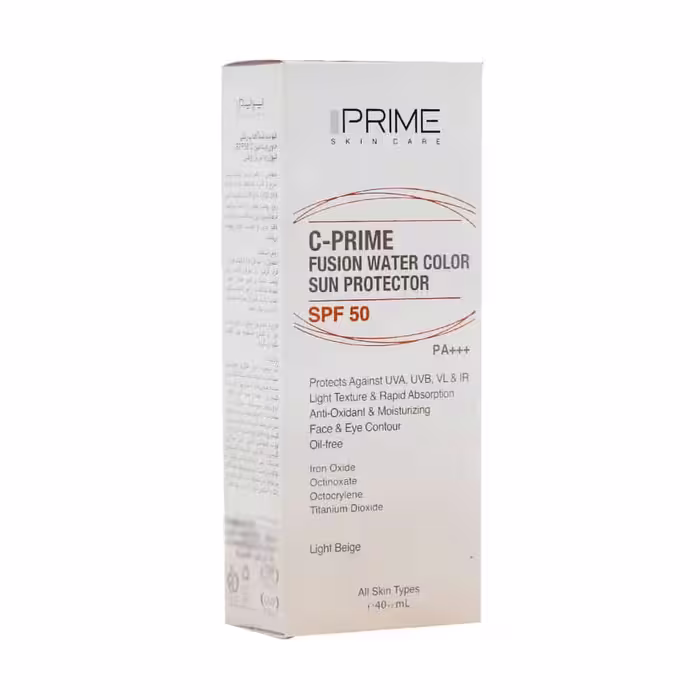 فلوئید ضد آفتاب SPF50 فیوژن واتر پرایم حاوی ویتامین C بژ روشن حجم 40 میلی لیتری