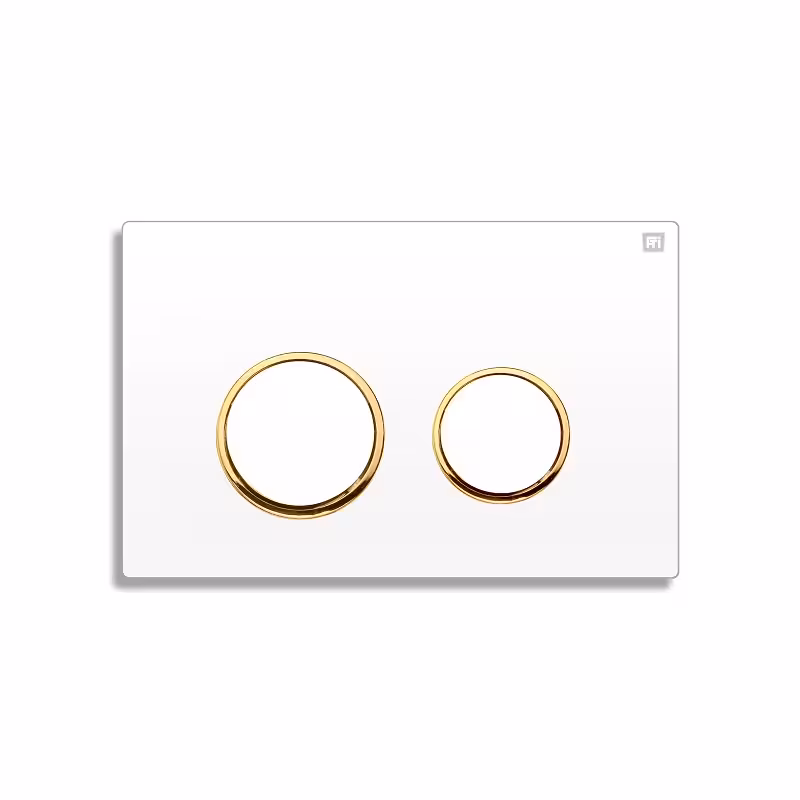 کلید فلاش تانک ایران مدل گرد سفید یخچالی با رینگ طلایی (کد 13)