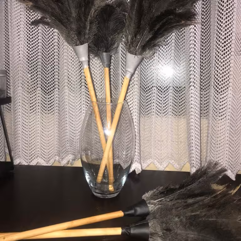 گردگیر پر شترمرغ دسته چوبی بلند