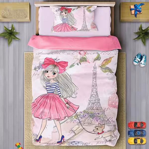 سرویس روتختی دخترانه چیداری مدل 7011 یک نفره چهار تکه