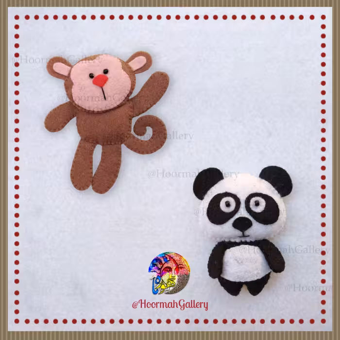 مگنت نمدی آویز کیف و جاکلیدی طرح پاندا و میمون(جفت)