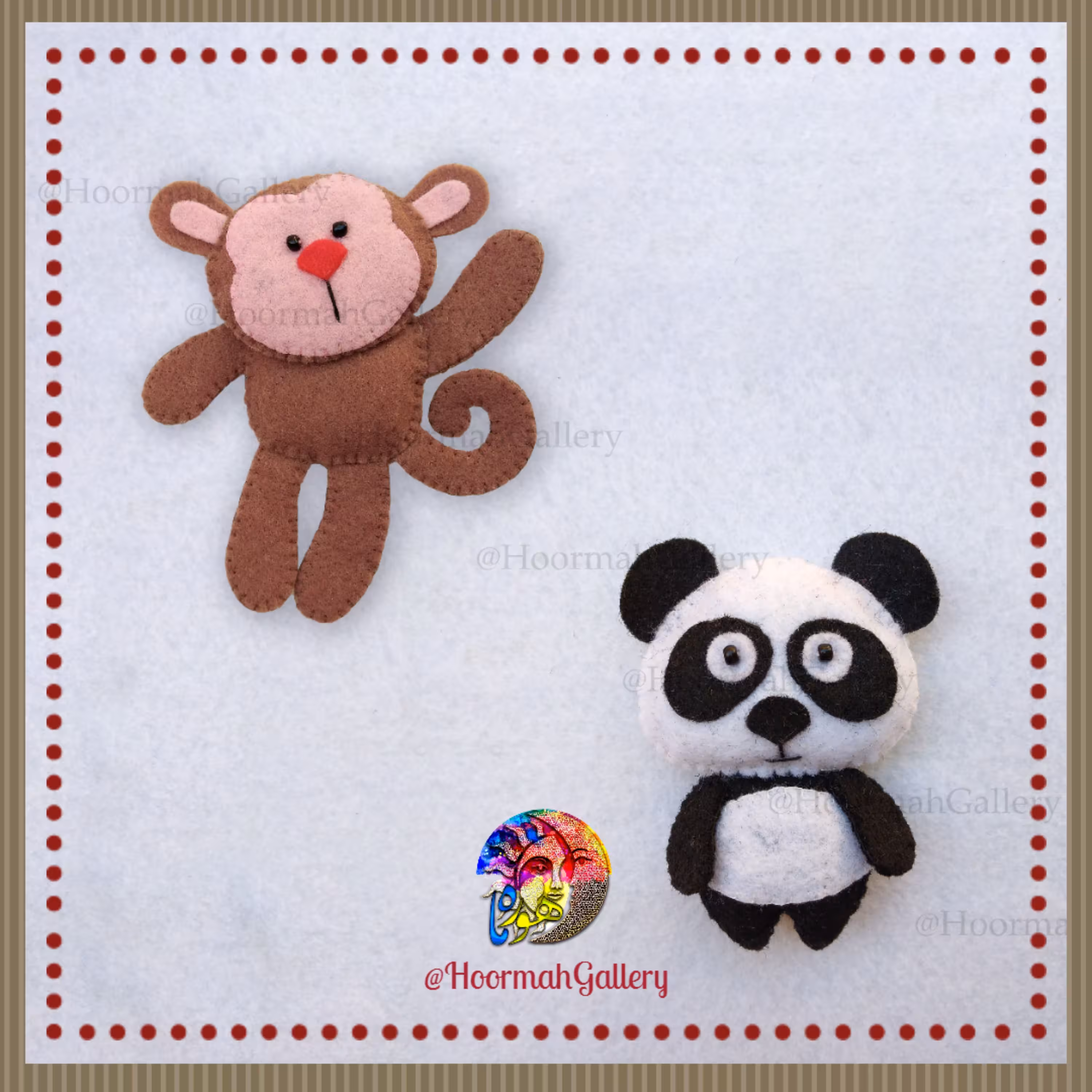 مگنت نمدی آویز کیف و جاکلیدی طرح پاندا و میمون(جفت)