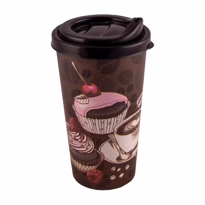 لیوان درب دار پلاستیکی طرح Coffee کد 3421