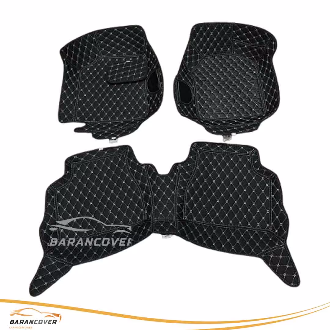 کفپوش گلدوزی 6 بعدی پراید 131-132 رنگ مشکی دوخت طوسی