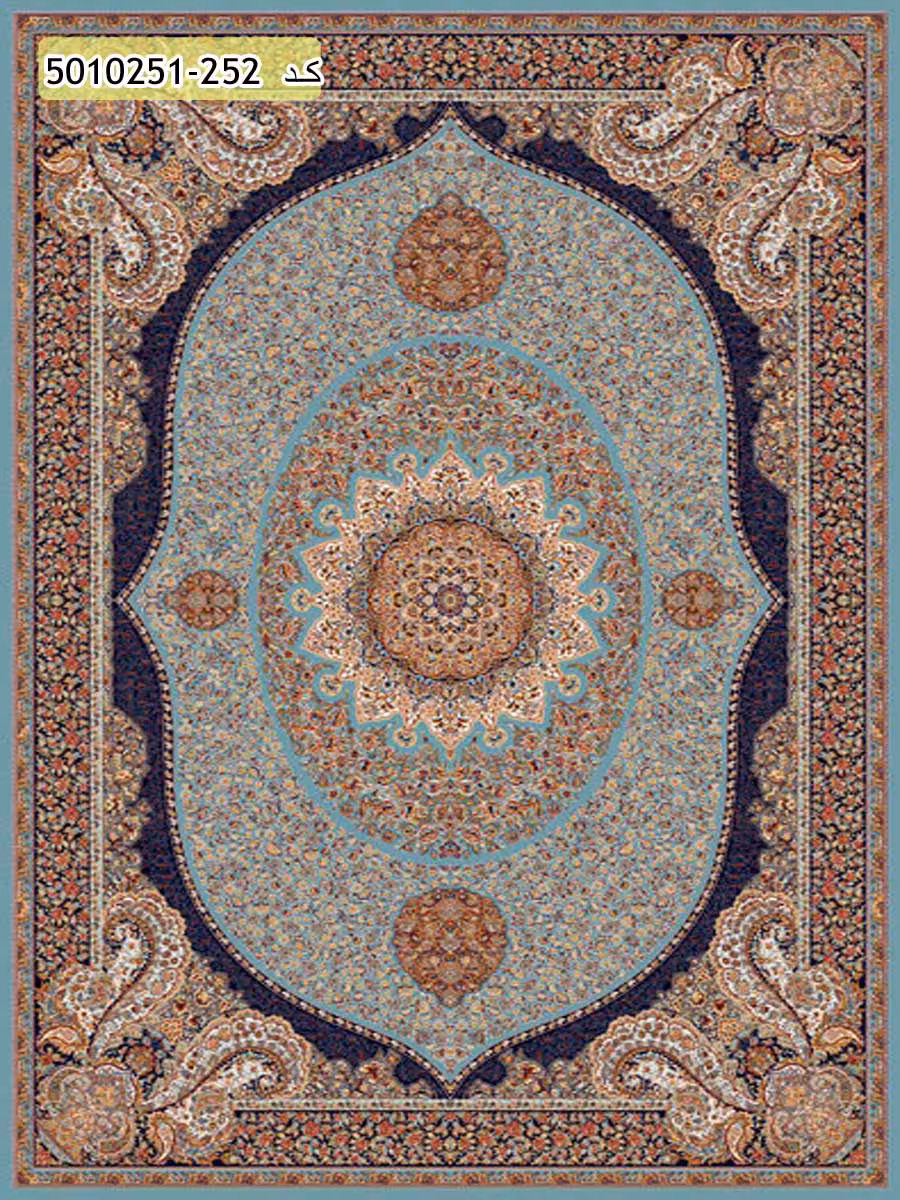 فرش 700 شانه طرح ویشکا زمینه آبی کاشان