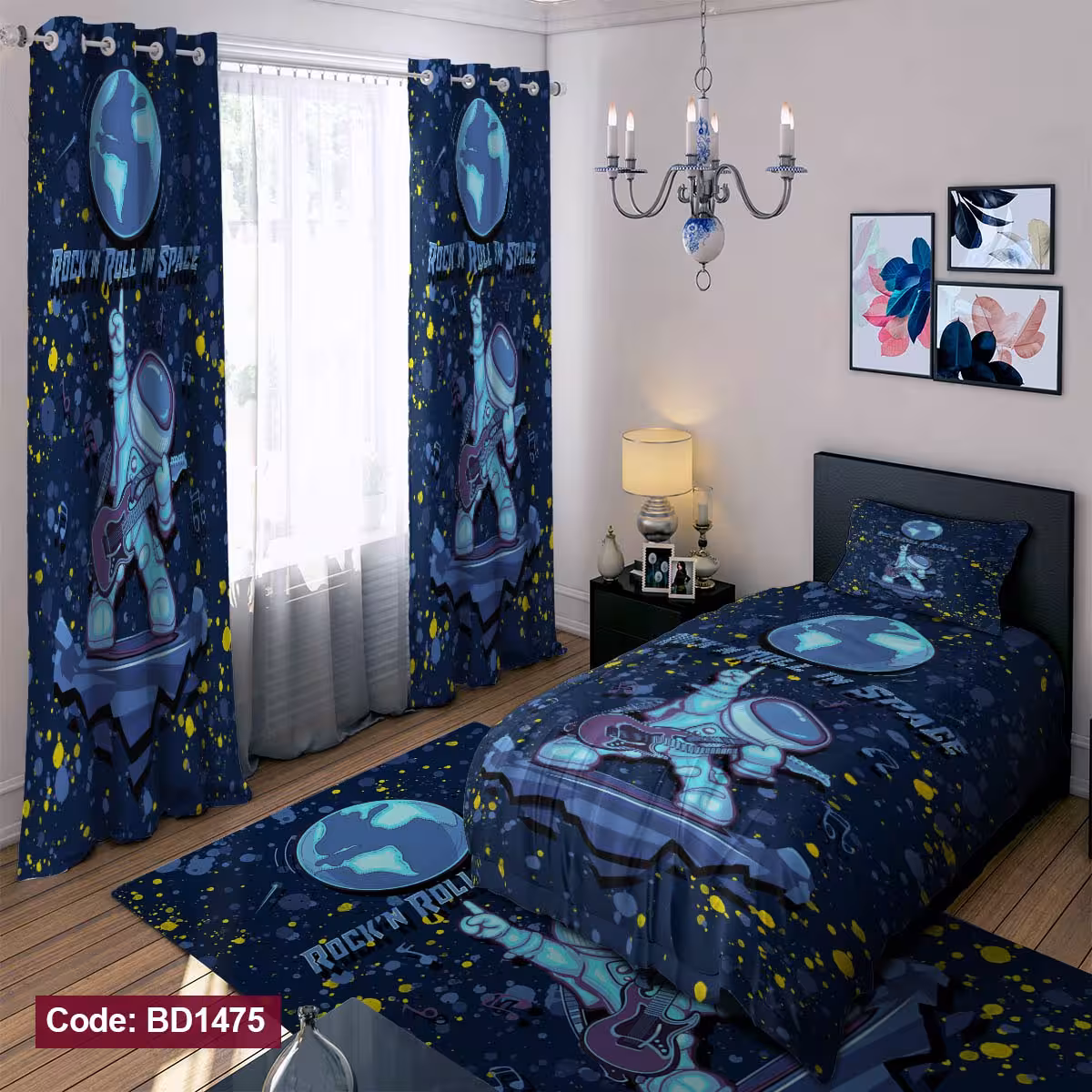 پرده پانچی مخمل چاپی پسرانه کد 1475