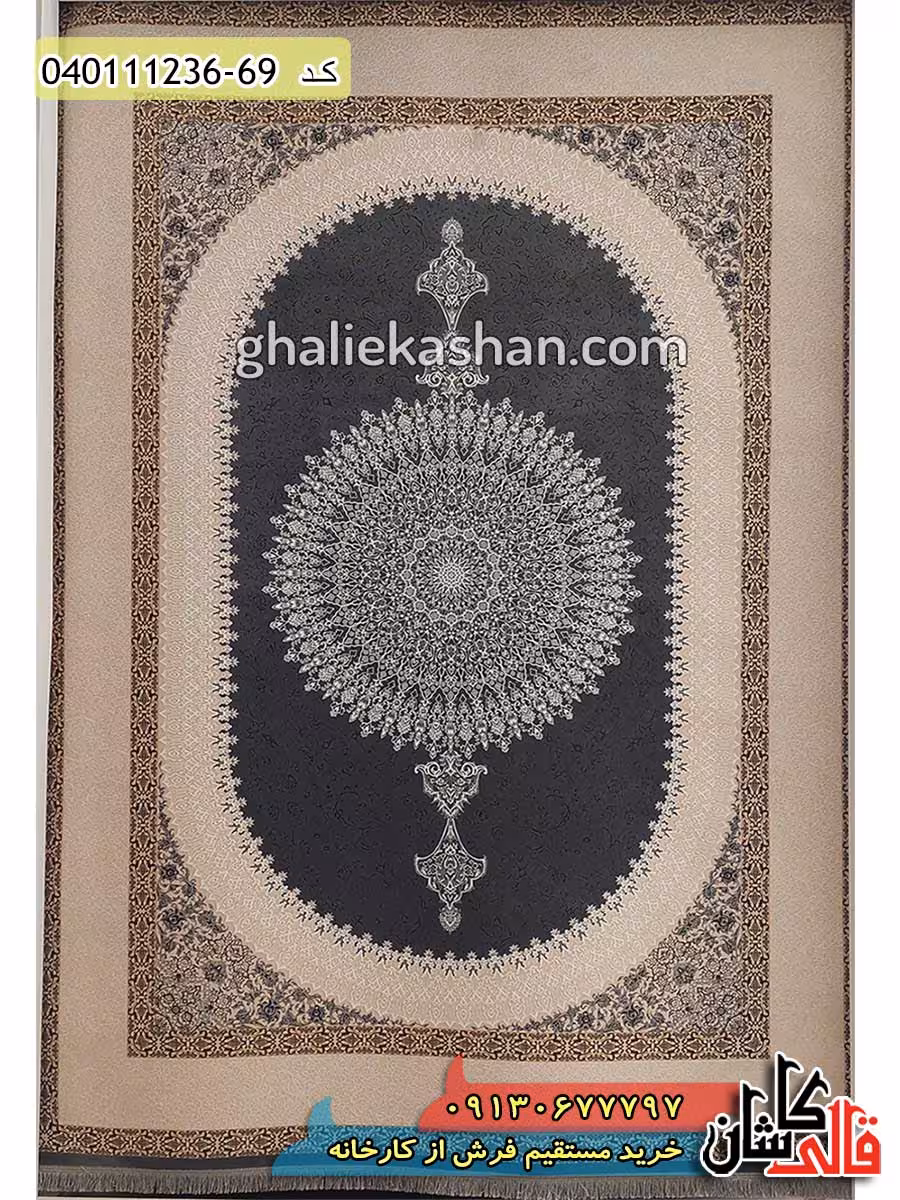 فرش طلاکوب 1200 شانه طرح مروارید زمینه متالیک کاشان – گل برجسته