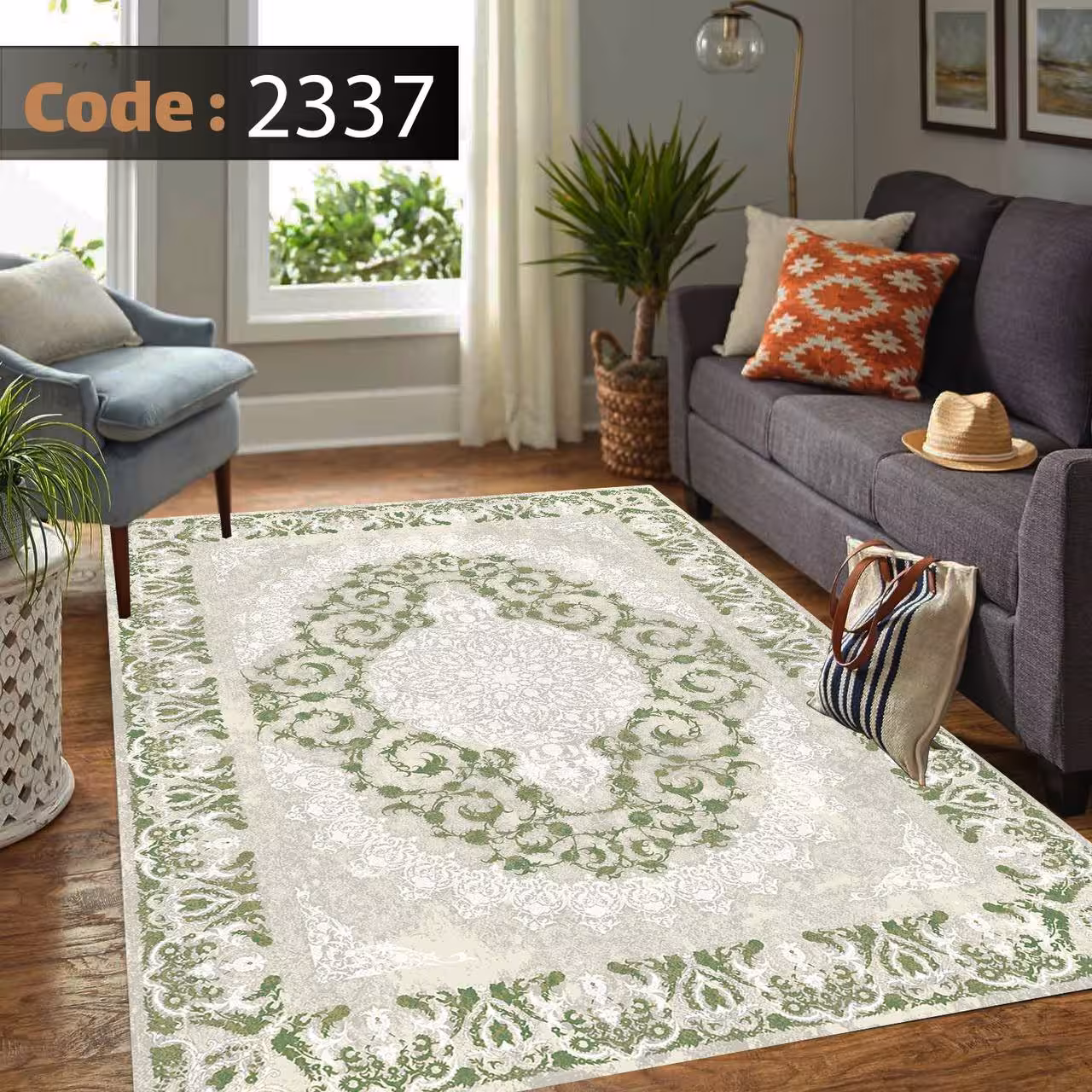 کاورفرش روفرشی دورکشدار گوشه لیفه ای لاکی ، آبی و متنوع کد 2337