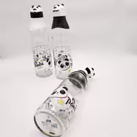 بطری شیر شیشه ای 1 لیتری با طرح فانتزی Panda Patterned، برند تیتیز پلاستیک ترکیه