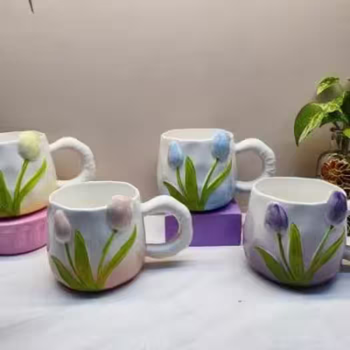 لیوان سرامیکی گل برجسته