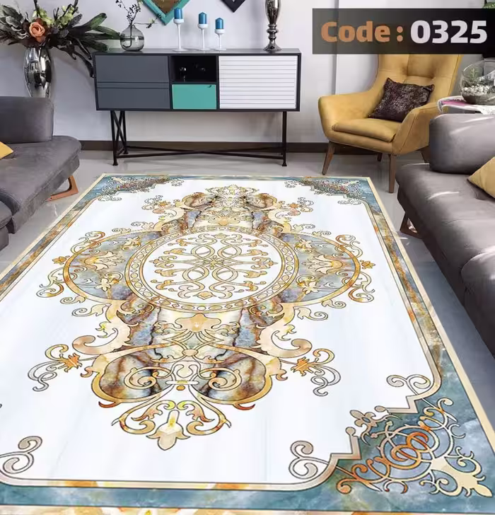 کاورفرش روفرشی دورکشدار گوشه لیفه ای کرم  قهوه ای کد 0325