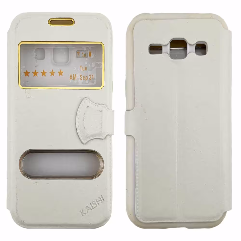 قاب Samsung J1-2015 مدل کلاسوری طرح چرم / رنگ سفید – کد 41270