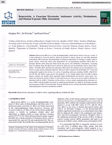 خرید و دانلود نسخه کامل کتاب Beauvericin, A Fusarium Mycotoxin: Anticancer Activity, Mechanisms, and Human Exposure Risk Assessment