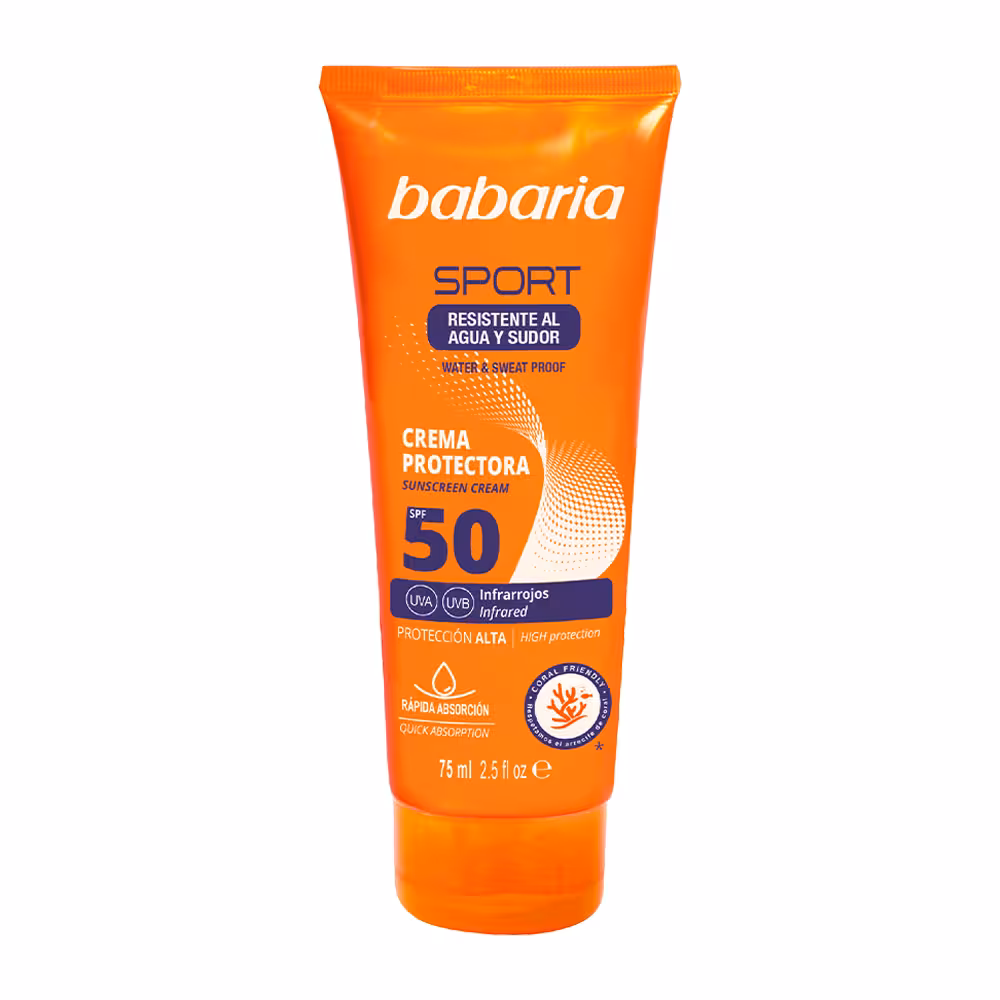 کرم ضد آفتاب اسپرت باباریا ضد آب و تعریق SPF 50 حجم 50 میل