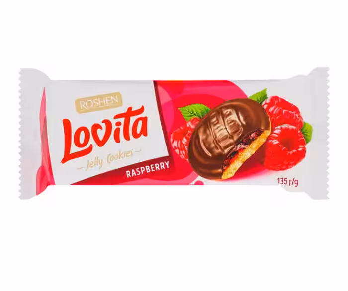 کوکی ژله ای روشن با طعم تمشک و روکش شکلات 135 گرم