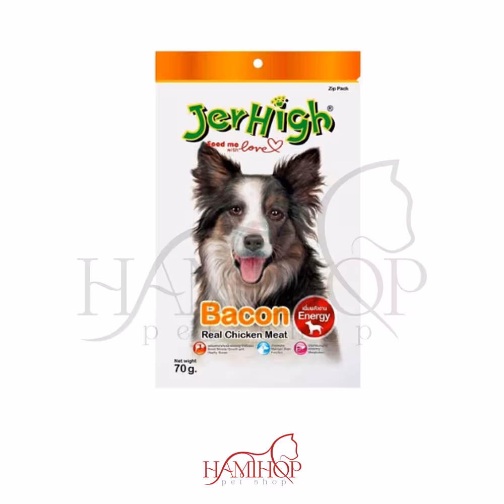 تشویقی سگ جرهای Jerhigh مدل chiken , Bacon طعم مرغ و بیکن وزن 70 گرم