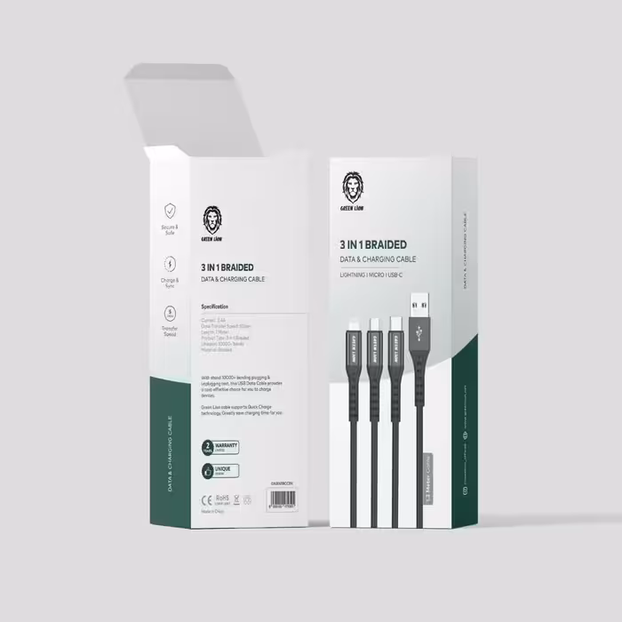 کابل شارژ و دیتا 3در1 گرین Green 3in1 braided data & charging cable