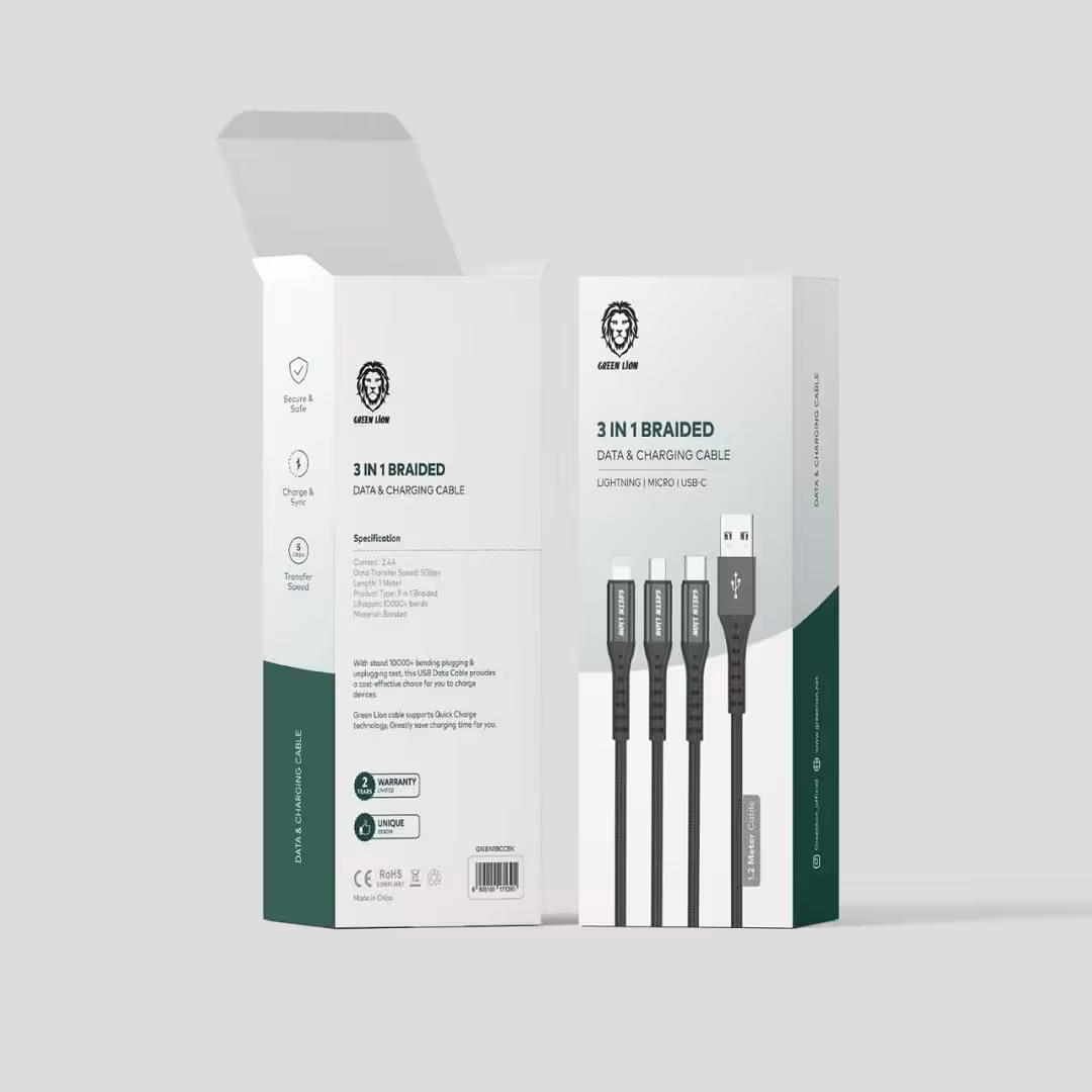 کابل شارژ و دیتا 3در1 گرین Green 3in1 braided data & charging cable