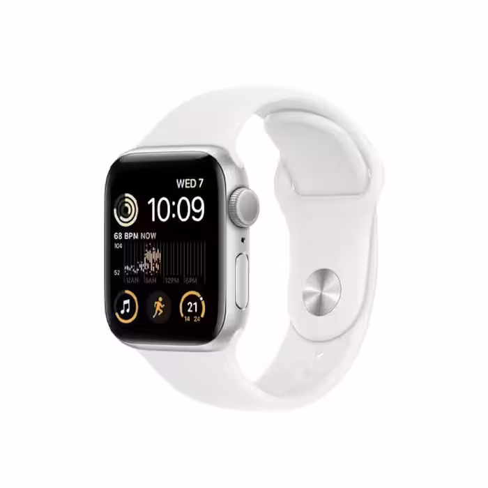 ساعت هوشمند اپل مدل SE 2022 Silver Aluminum Case with White Sport Band سایز 44 میلیمتری