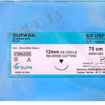 نخ و سوزن جراحی سیلک 6/0 کات سوزن 12 (غیر قابل جذب طبیعی) (بسته 36 عددی)