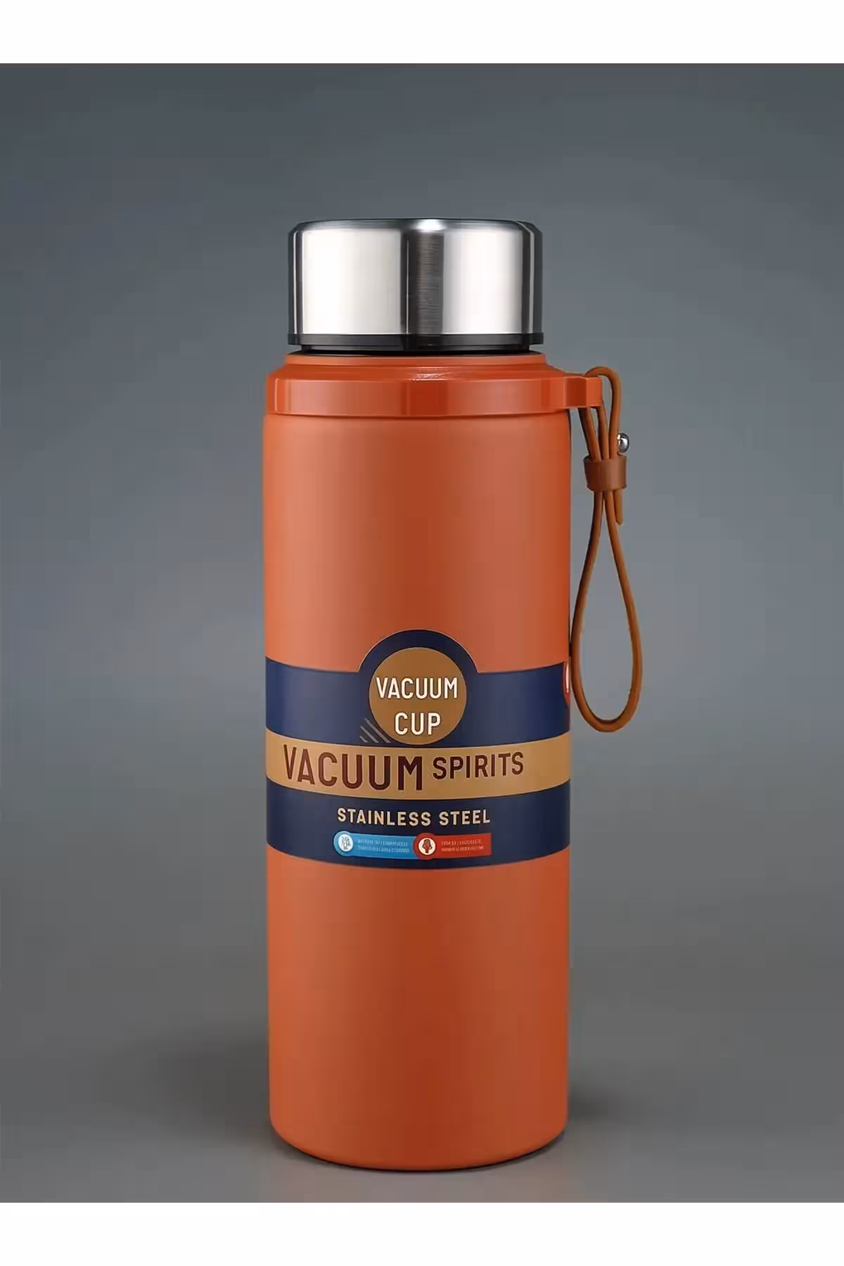 قمقمه آب استیل ضد زنگ 600 میلی لیتر با درب وکیوم نارنجی - محصول وارداتی - 10409