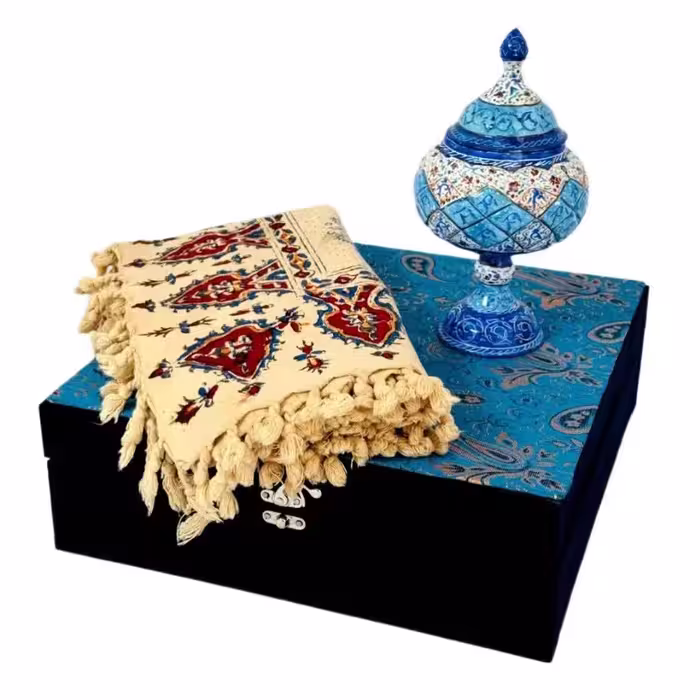 ست هدیه میناکاری شکلات خوری و رومیزی قلمکاری
