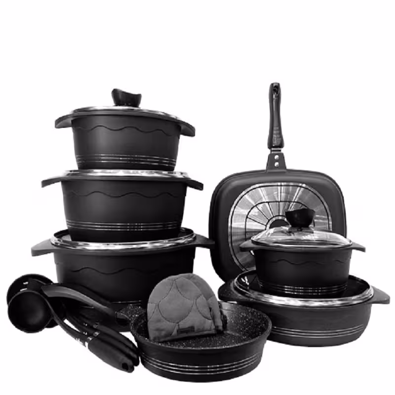 سرویس قابلمه چدن یونیک 16 پارچه مشکی  مدل UN-8899