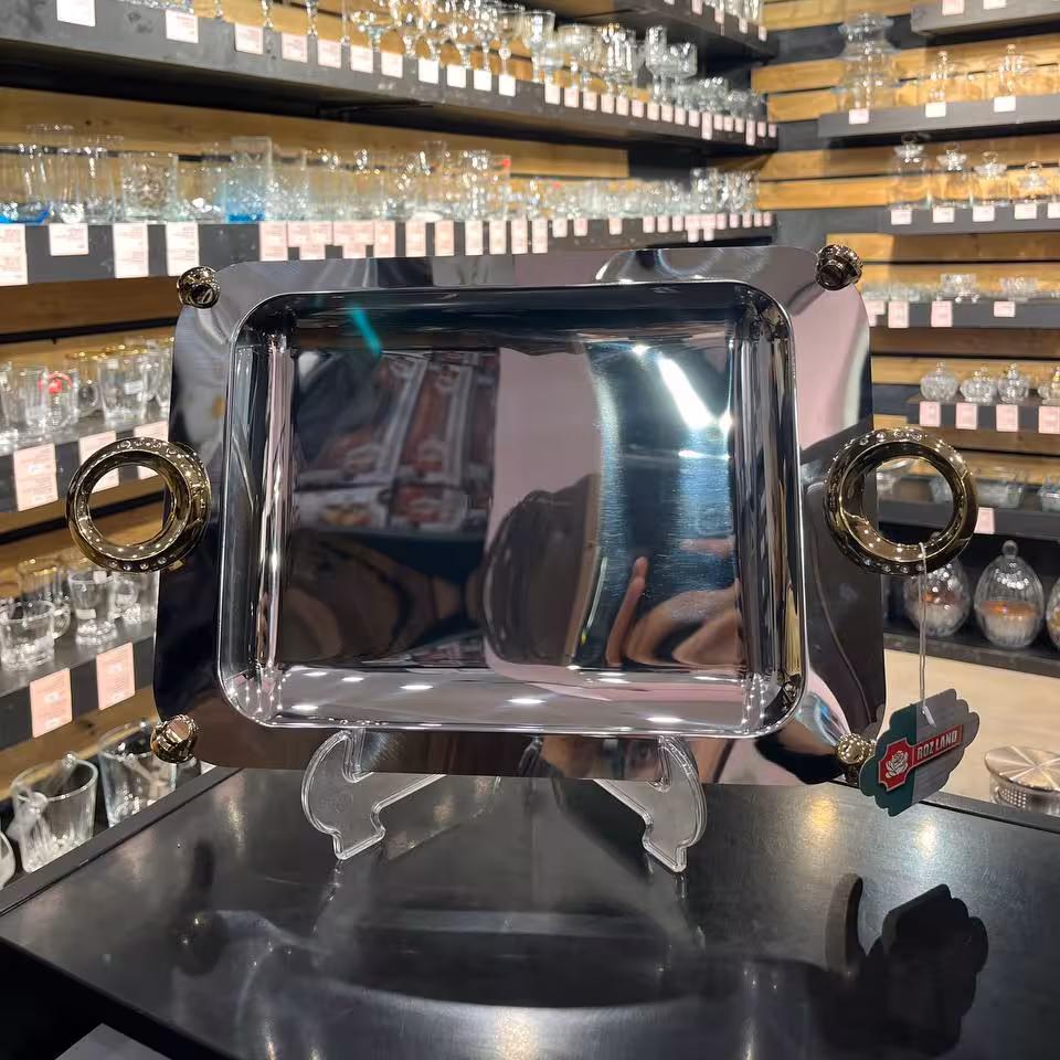 سینی مستطیل کوچک حلقه ای دسته طلایی کد 511