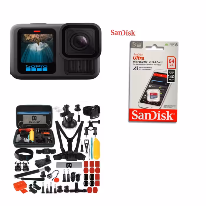 دوربین ورزشی گوپرو مدل GoPro HERO13 Black به همراه لوازم جانبی ورم کارت 64gb/140mb