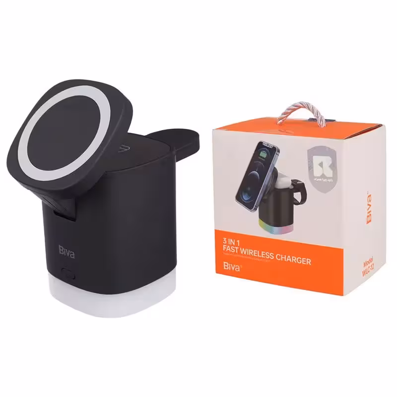 استند و شارژر وایرلس چندکاره مگنتی بیوا Biva WLC-12 3in1 Fast wireless Charger با امکان شارژ اپل واچ