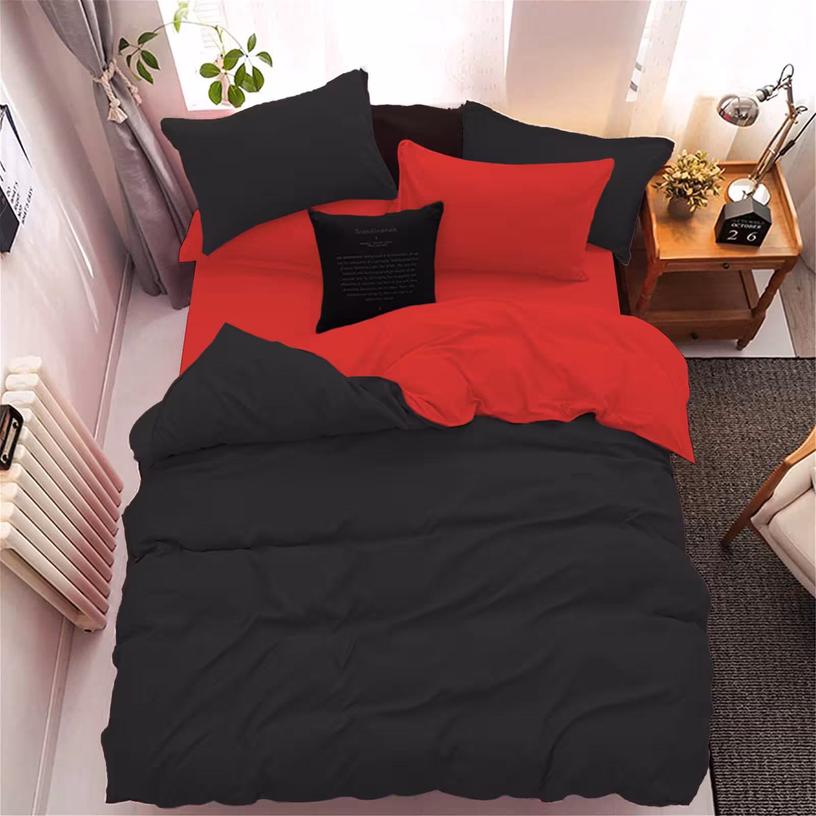 سرویس روتختی کاوری دورنگ چیداری مشکی قرمز یک نفره سه تکه