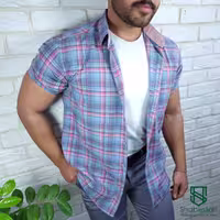 پیراهن نخ پنبه چهار خانه آستین کوتاه دارا کد 101579