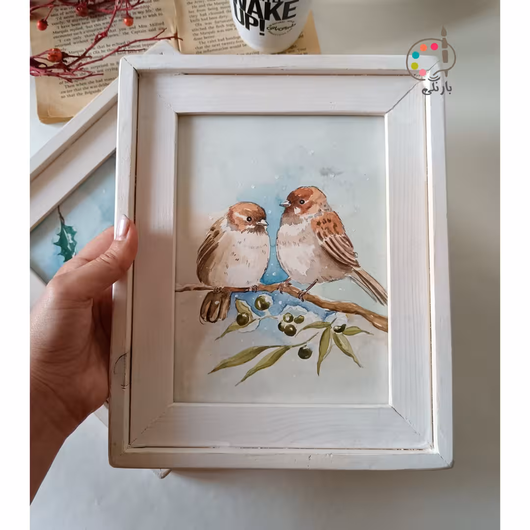 تابلو نقاشی پرنده زمستانی