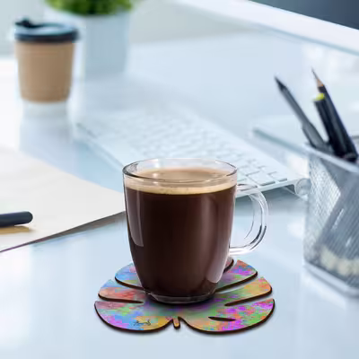 زیر لیوانی لوکسینو مدل برگ هاوایی طرح آبرنگی مجموعه 6 عددی