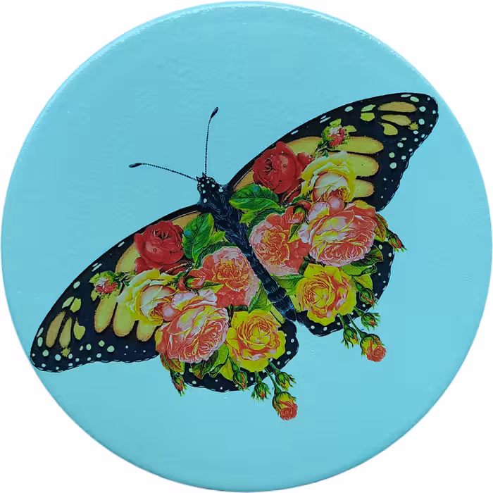 بشقاب دیوارکوب سفالی مدل پروانه و رویای باغ مجموعه 3 عددی