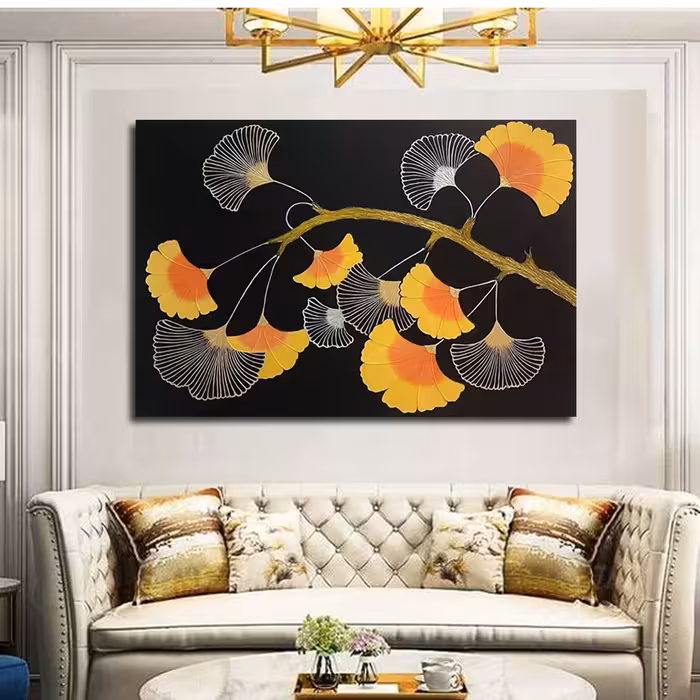 تابلو نقاشی ورق طلا طرح گل دکوراتیو کد 0114