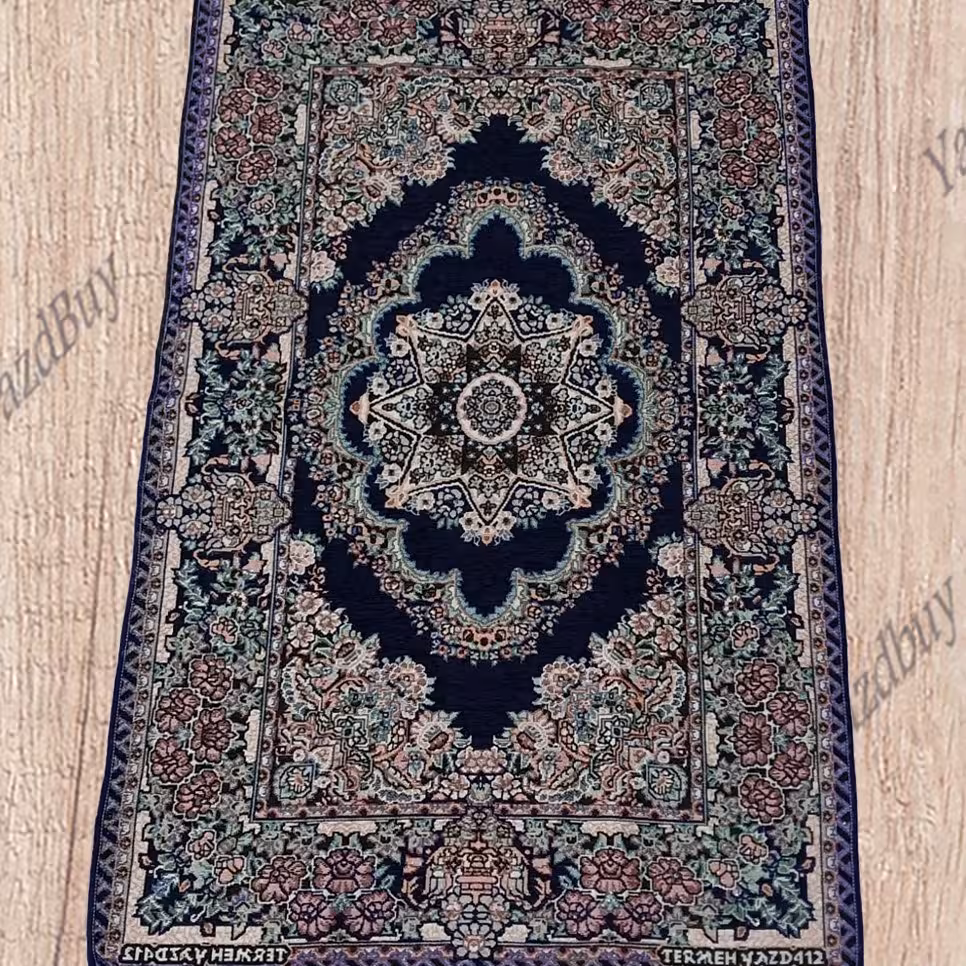 روفرشی مخمل زرکدار 1.5 متری رنگ سرمه ای طرح حوض نقره مدل ستاره ای