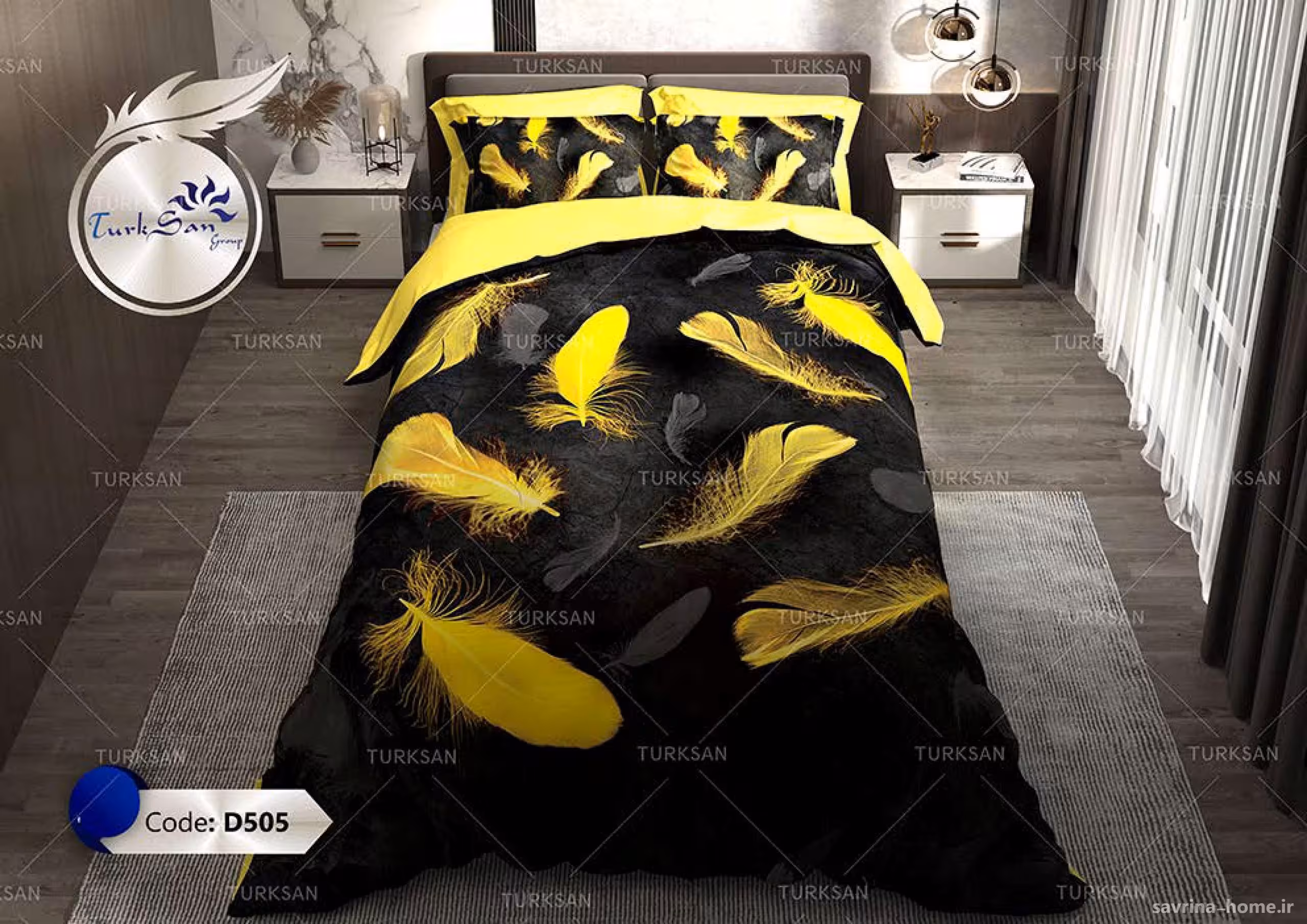 روتختی طرح پر زرد دو نفره برند ترکسان کد d505