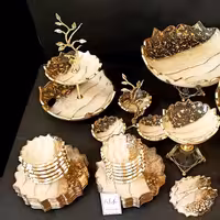 سرویس پذیرایی شیک 12 نفره رزینی رنگ نباتی طلایی جهیزیه