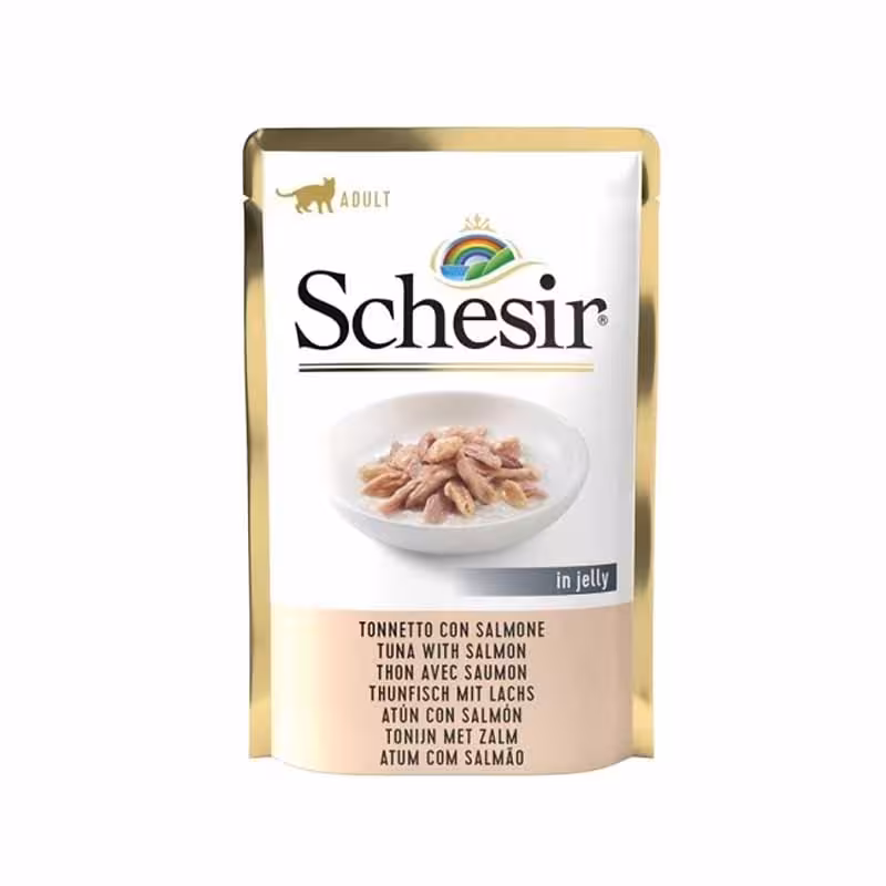 پوچ گربه شسیر تن و سالمون در ژله 85 گرم