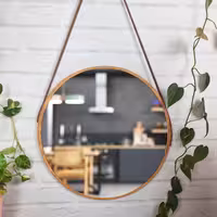 آینه قطر 60 قاب چوبی و بند چرمی (پس کرایه)