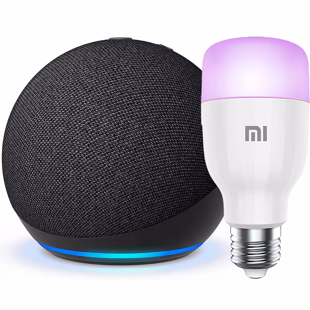 دستیار صوتی آمازون مدل اکو دات نسل 5 به همراه لامپ هوشمند شیاومی سازگار با الکسا