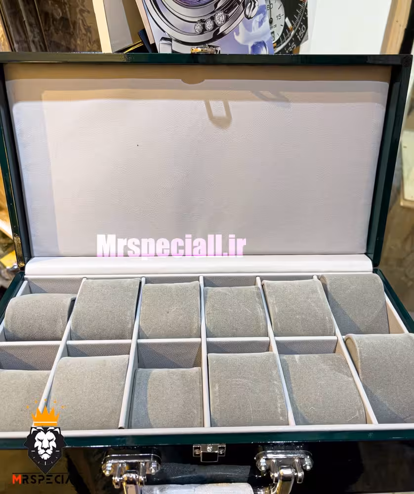 جعبه ساعت چوبی 12 تایی لوکس رنگ سبز کله غازی 0050 WATCH BOX